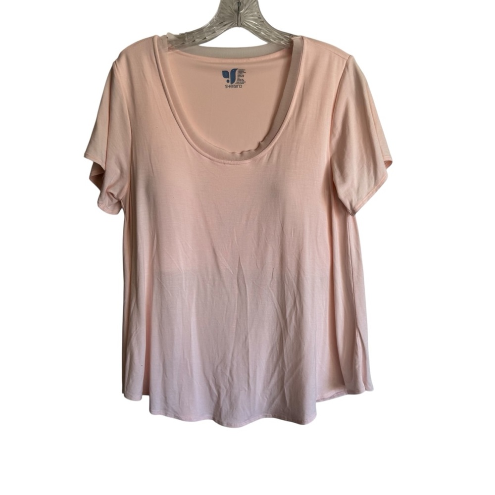 Shebird The Flawless Short Sleeve Scoop Neck Tee Shirt Top Built-in Bra Pink 5